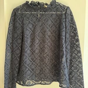 Sezane Navy Lace Blouse